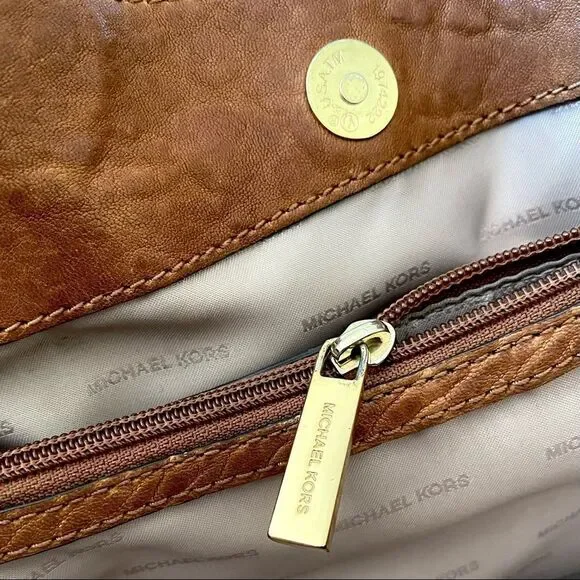 Michael Kors Leather Satchel, Cognac Brown, Gold Metallic Trim. - Picture 9 of 11